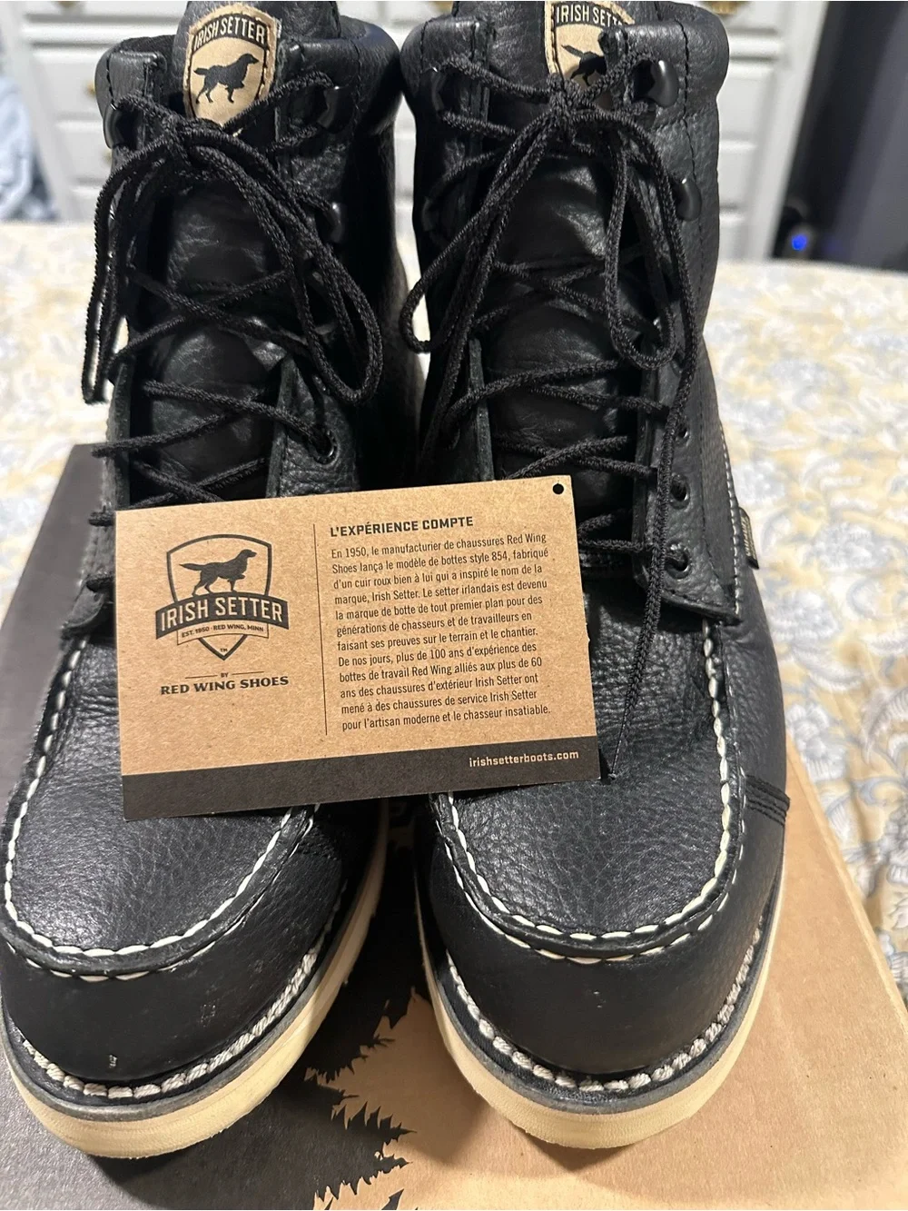 Irish Setter Black Leather Moc Toe Lace-Up Work Boots7” wingshooter